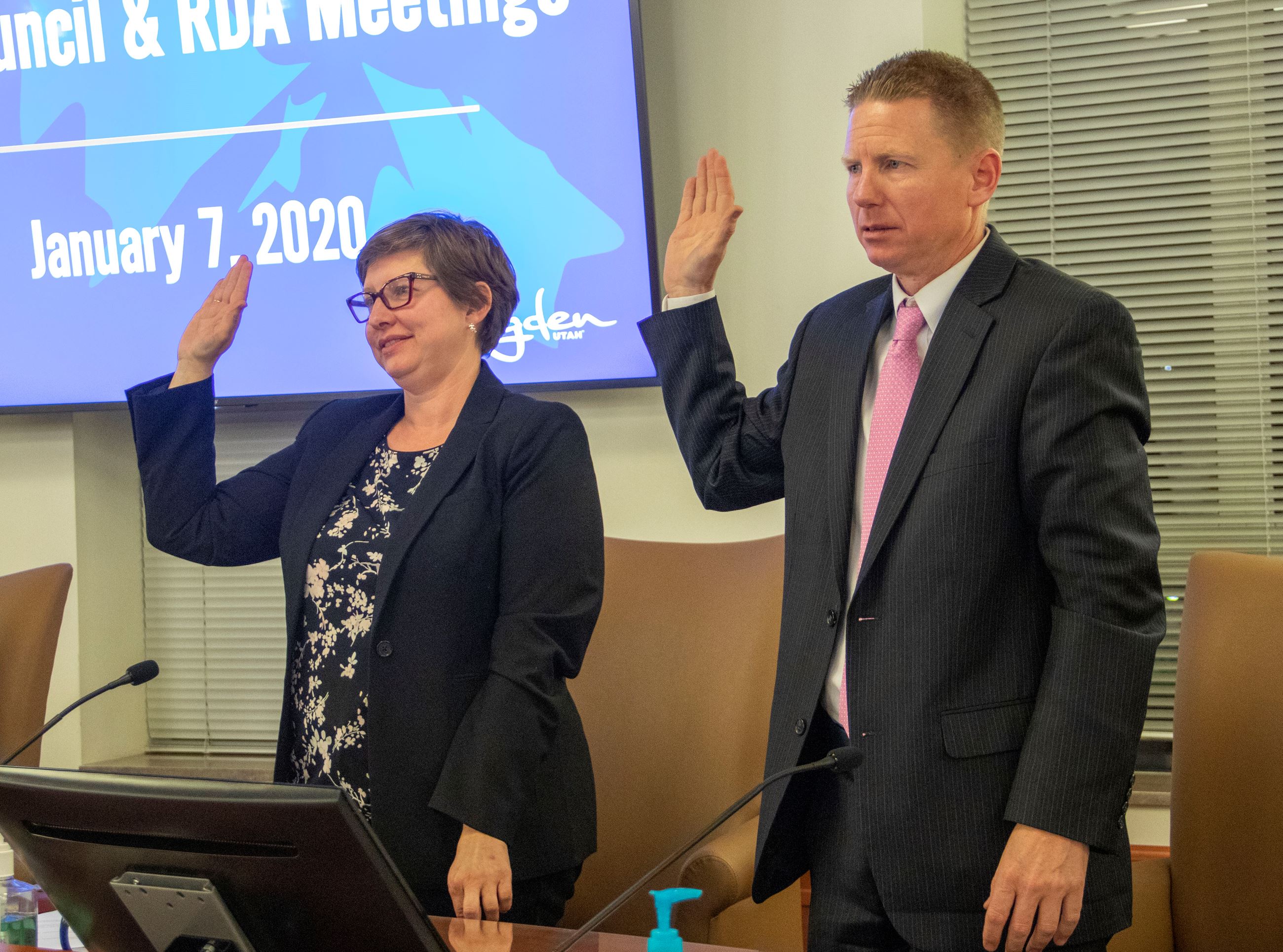 Council Members Angela Choberka and Bart Blair